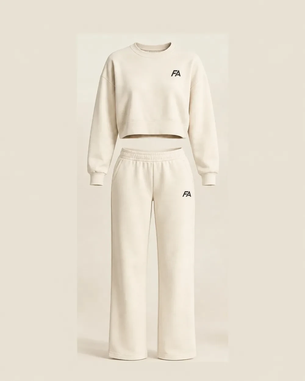 Ivory Recovery in Ivory, crew and mid-rise sweatpant