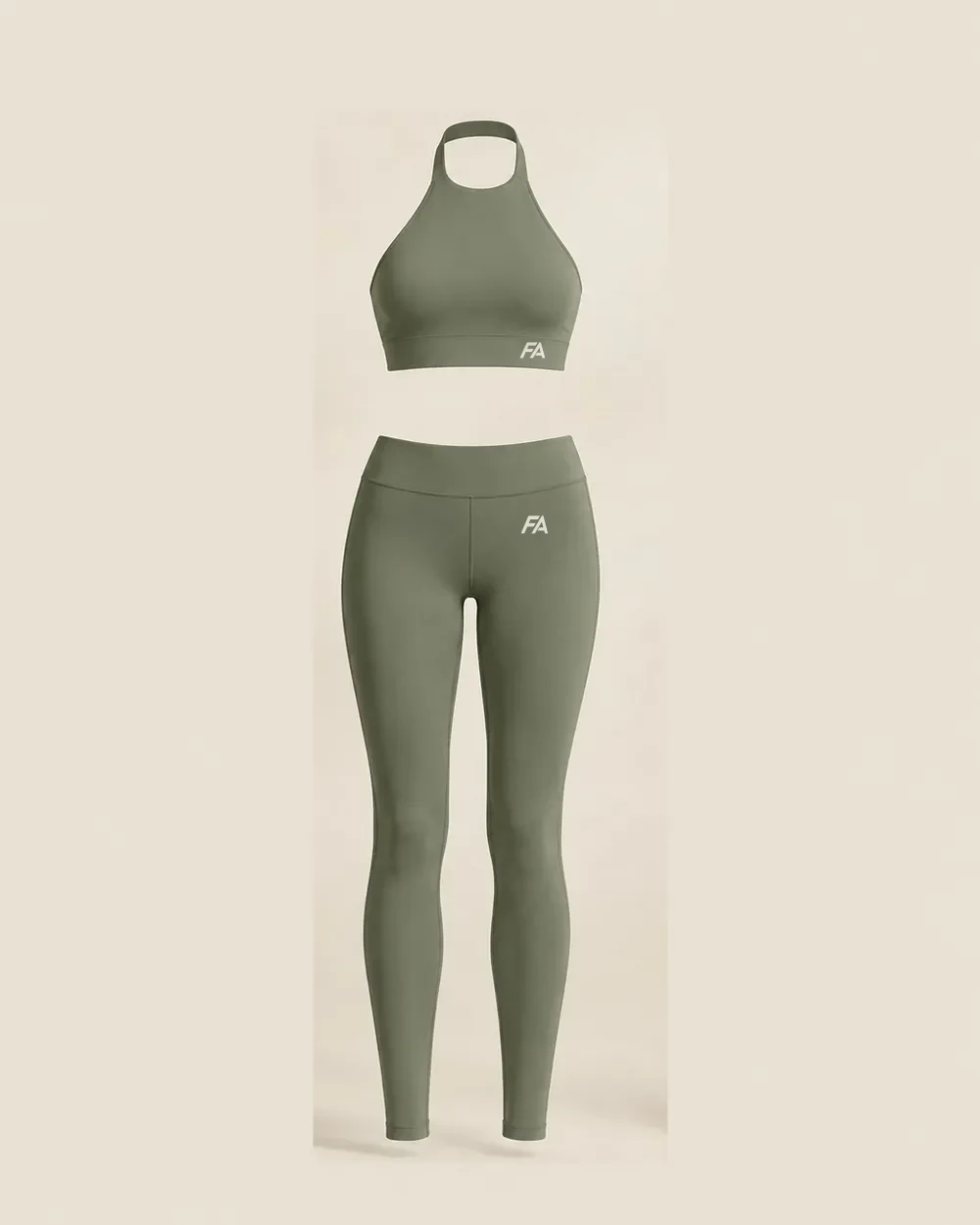 Studio Set in Sage, halter top and mid-rise leggings